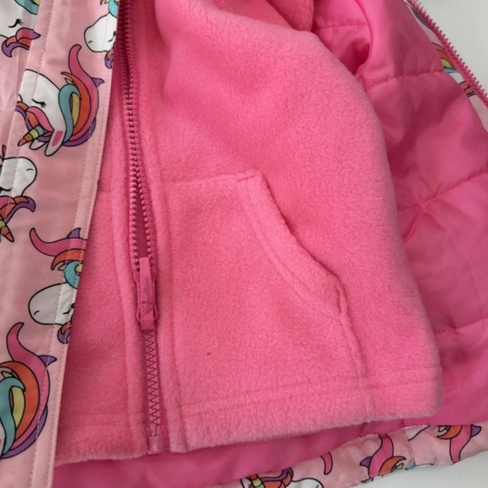 The Children's Place Girls Unicorn 3-Piece Snowsuit Set Jacket/Fleece/Bibs. 3898